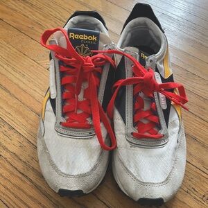 Gently used-Reebok Classic Leather Legacy Grey/Gold/Violet Women's Shoes, Size 7